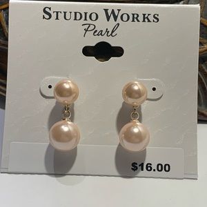 Studio Works Pink Faux Pearl Pierce Earrings